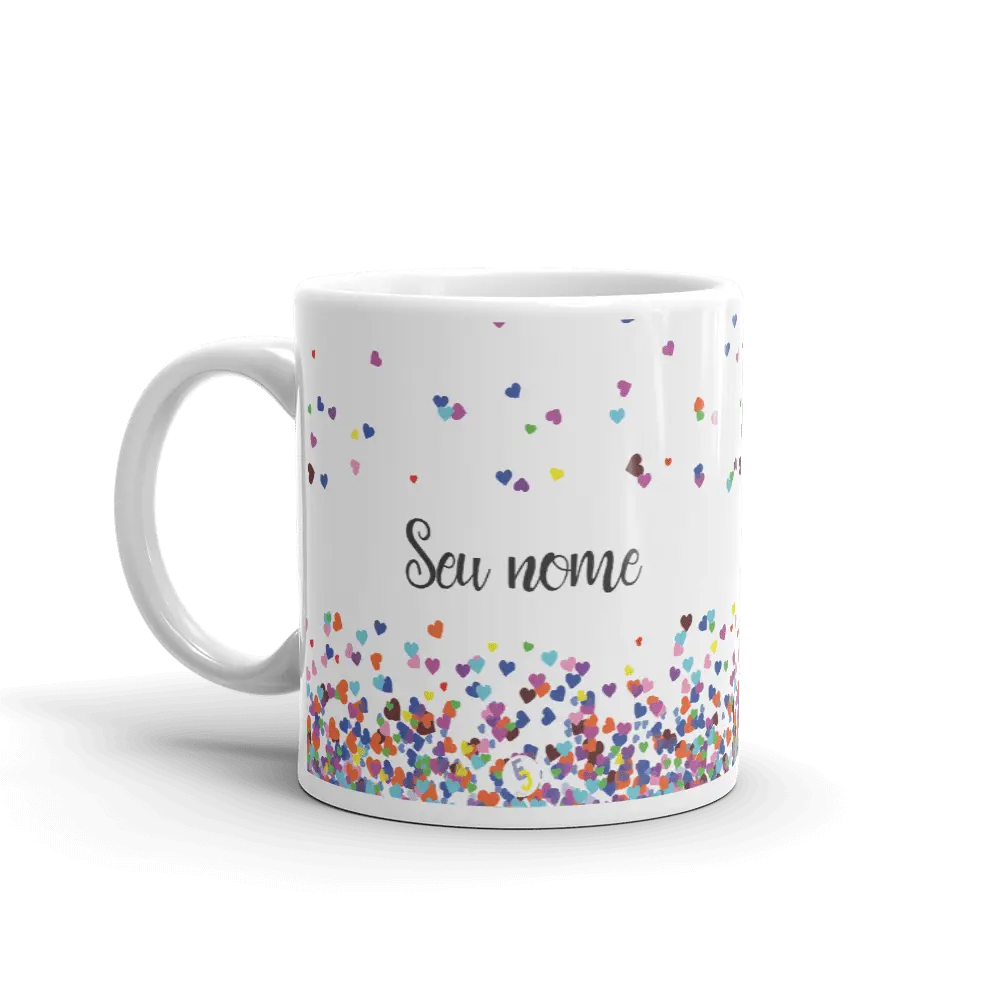 CANECA CORAÇÕES FLUTUANTES COLORIDOS (COM NOME)