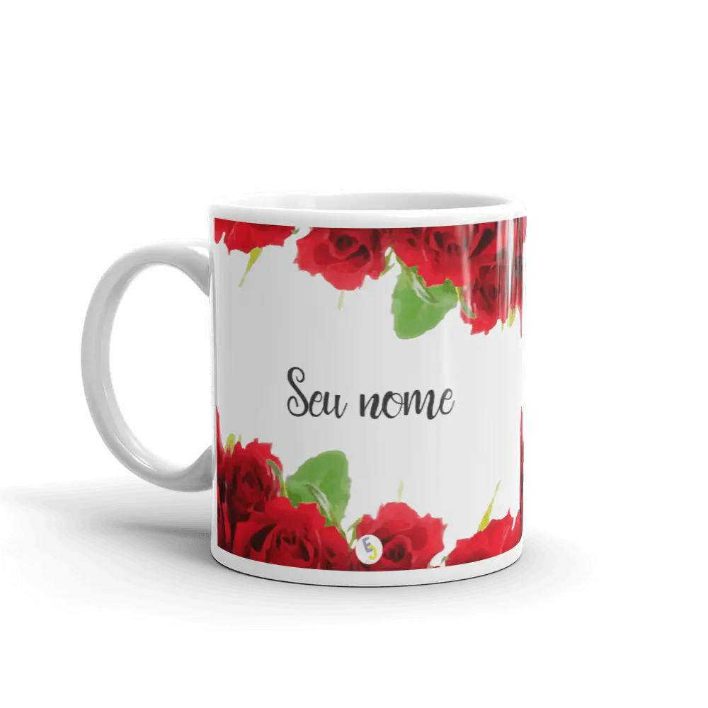 CANECA MOUDURAS ROSAS VERMELHAS (COM NOME)