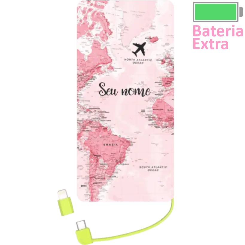 Power Bank Volta Ao Mundo Rosa (Com Nome)