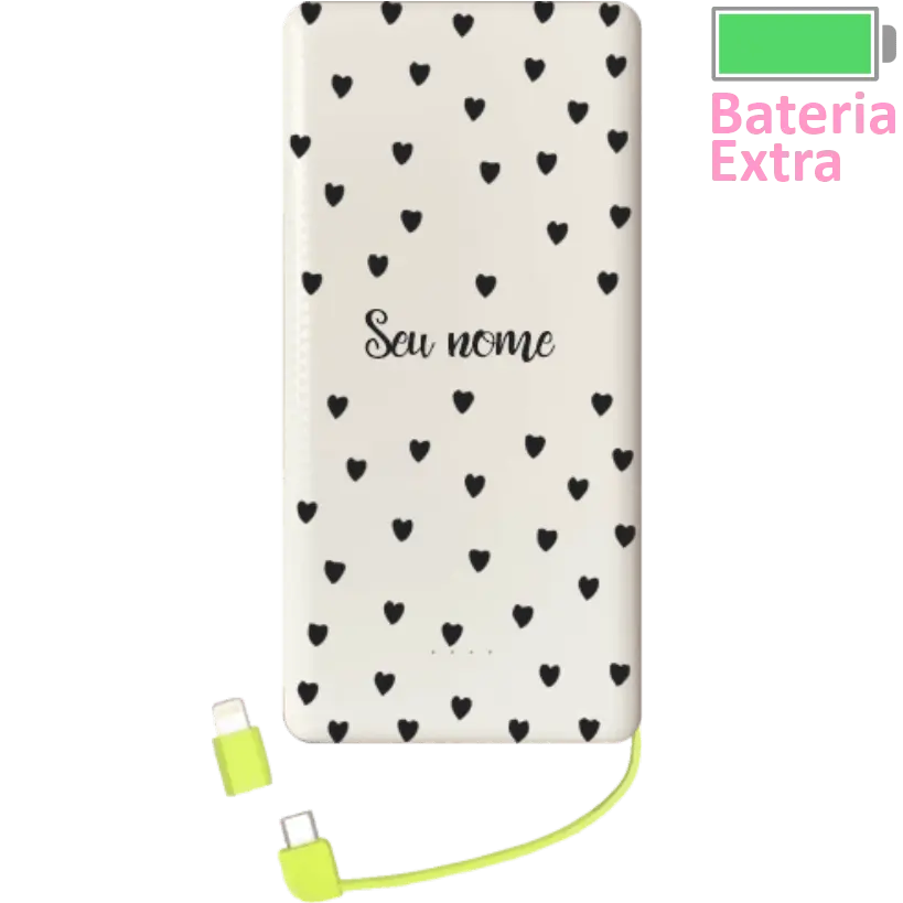Power Bank Corações Black (Com Nome)
