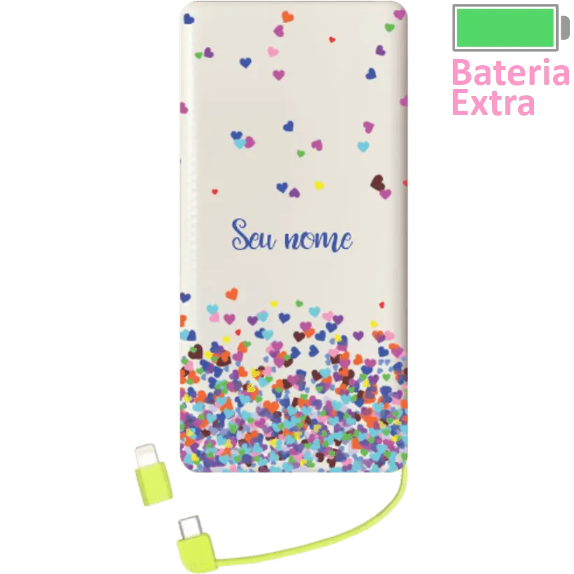Power Bank Corações Flutuantes Coloridos (Com Nome)