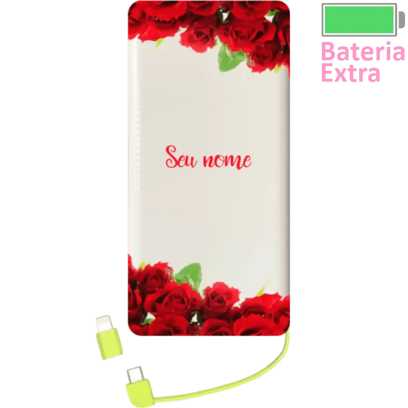Power Bank Molduras Rosas Vermelhas (Com Nome)