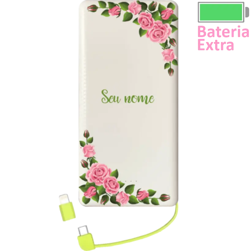 Power Bank Molduras Rosas (Com Nome)