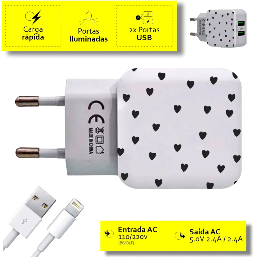 Carregador Corações Black (Com Nome)