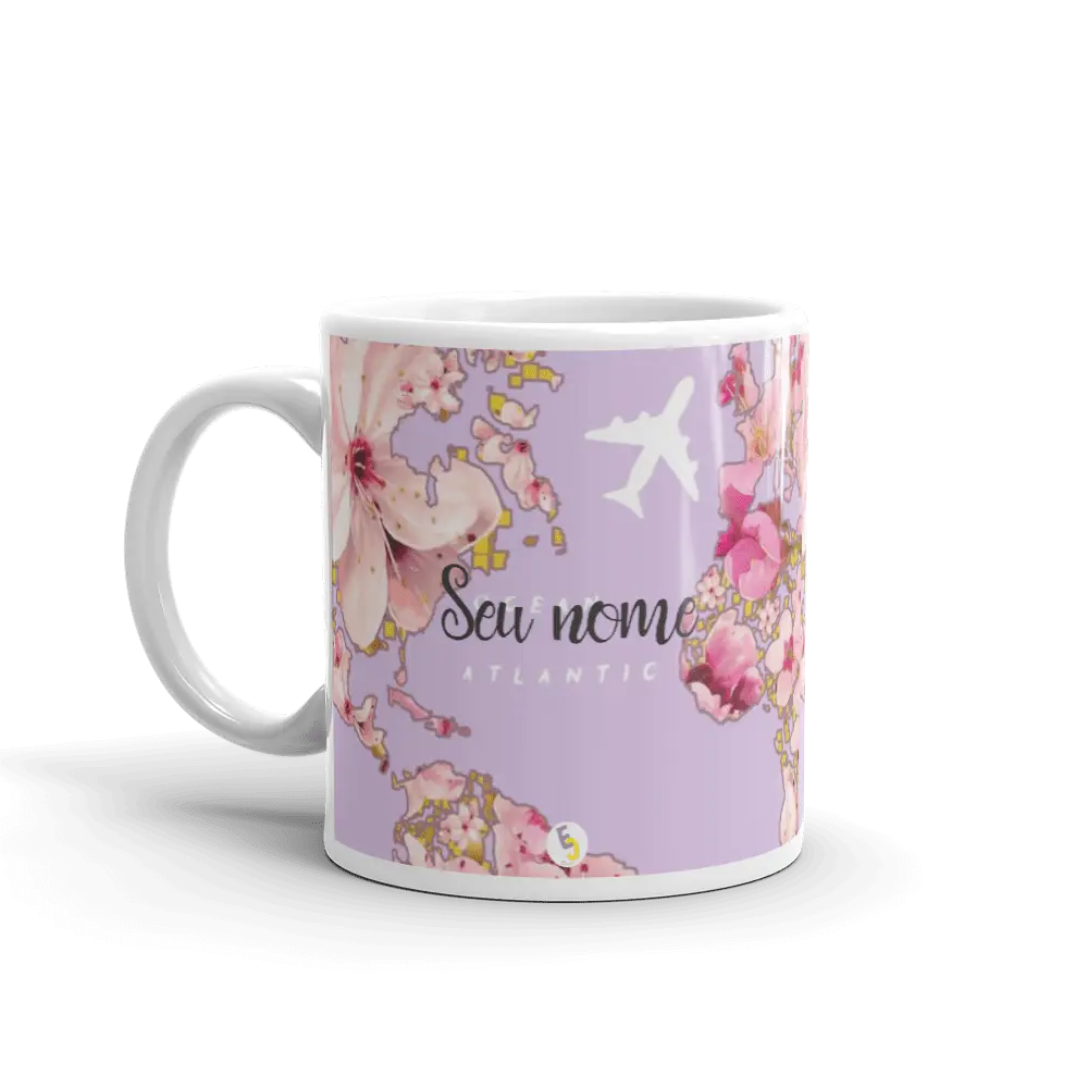 CANECA VOLTA AO MUNDO DE FLORES (COM NOME)