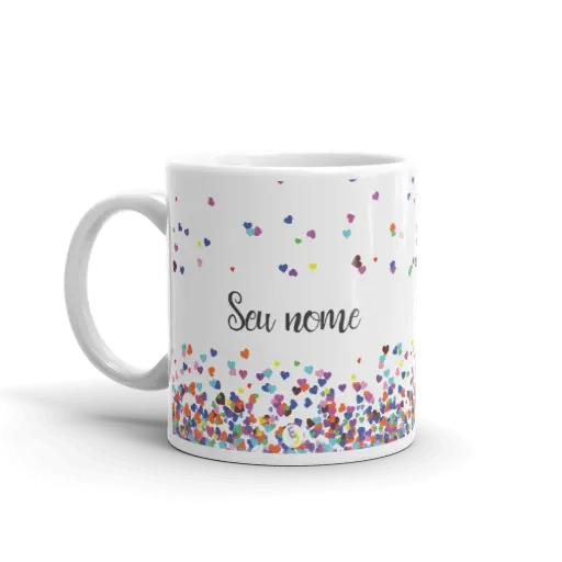CANECA CORAÇÕES FLUTUANTES COLORIDOS (COM NOME)