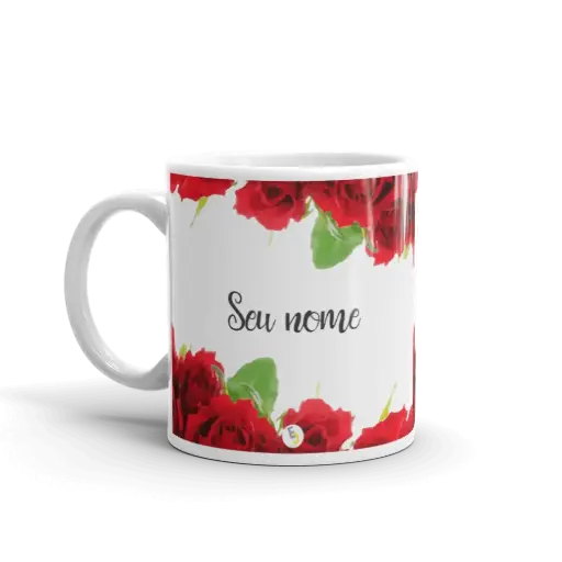 CANECA MOUDURAS ROSAS VERMELHAS (COM NOME)