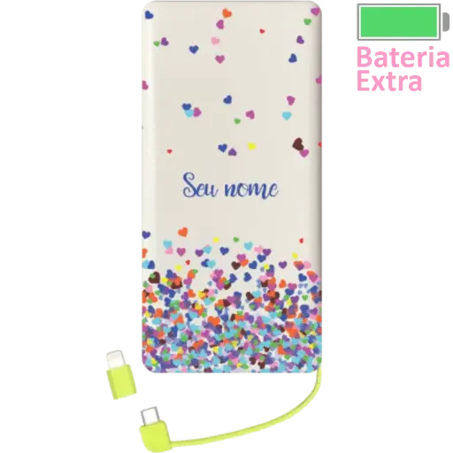 Power Bank Corações Flutuantes Coloridos (Com Nome)