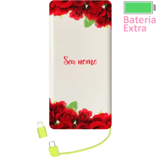 Power Bank Molduras Rosas Vermelhas (Com Nome)